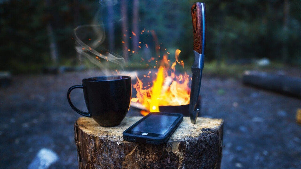 iphone campsite - fire knife mug