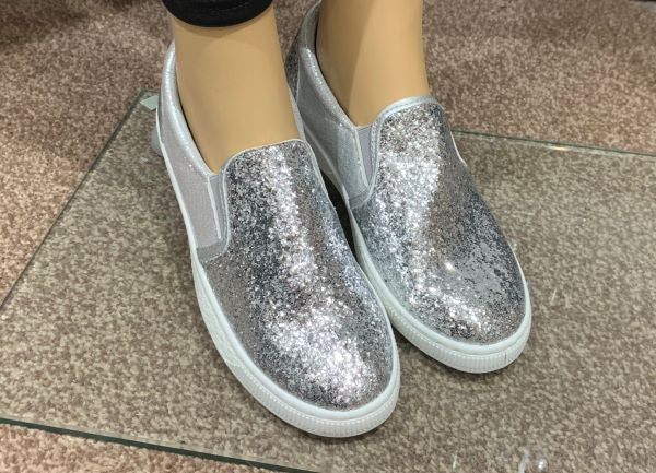 silver sparkly slip on shoes