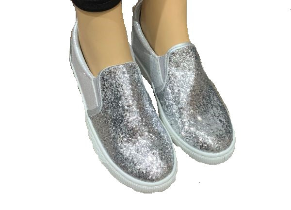 silver glitter slip on trainers