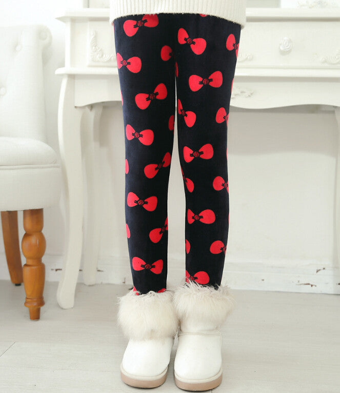 Cheap Autumn Winter Girls Leggings Kids Thick Warm Dot Leopard Plus Velvet  Pants Children Flowers Trousers