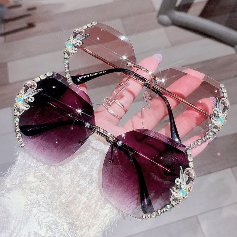 Fashion Tea Gradient Sunglasses Women Ocean Water Cut Trimmed Lens Met