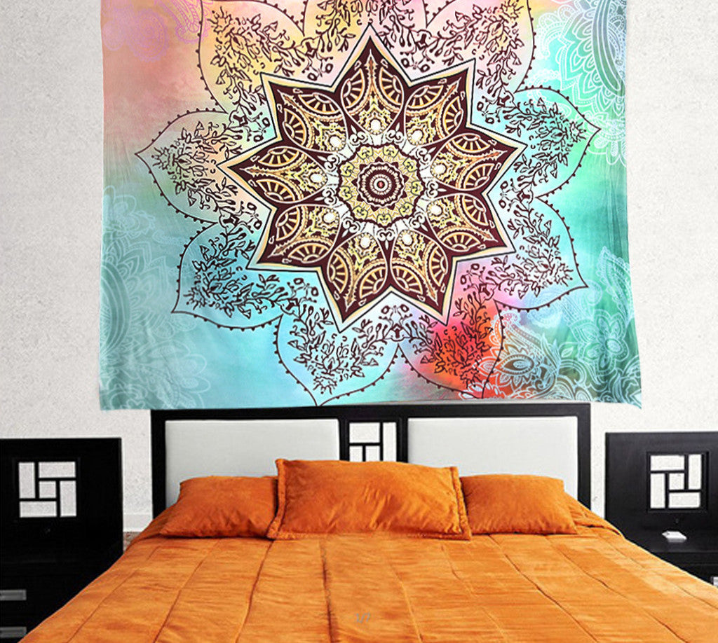 Bohemia Wall Hanging India Mandala Blanket 7 Chakra Colored Tapestry R