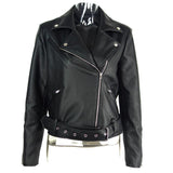 PU Leather Coat Classic Basic Black Adjustable Waist Motorcycle Jacket ...