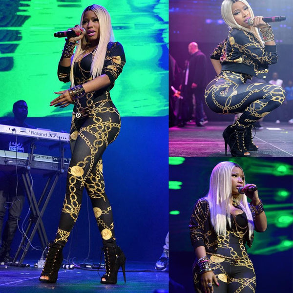 Nicki Minaj Jumpsuits Sexy Vintage Chain Pattern Print Clothing Women ...