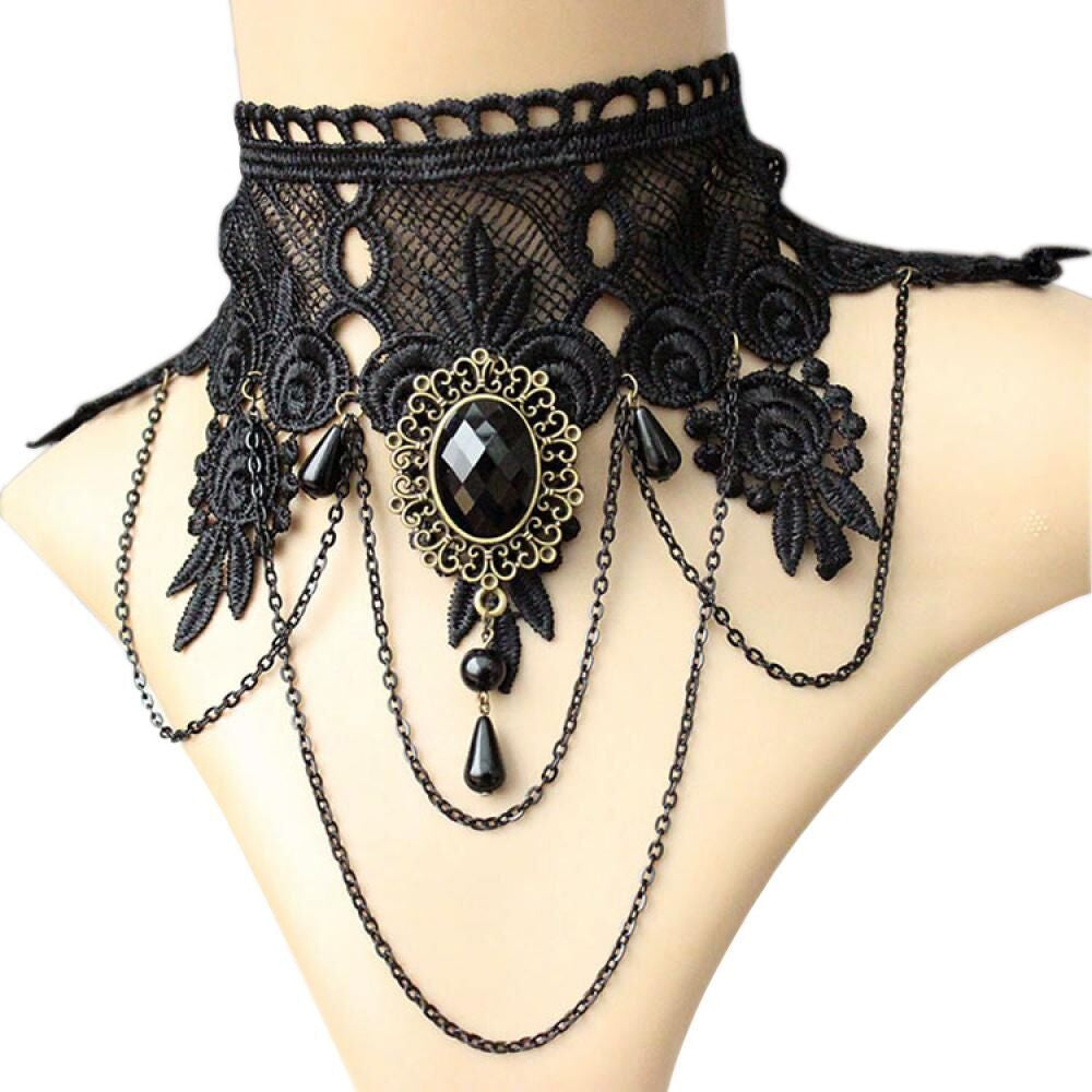 Dropship Gothic Necklace Lace Fake Collar Metal Body Chain Flower Lace  Bikini Body Chain to Sell Online at a Lower Price