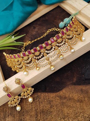 Necklace Set Gold Plated Bridal Choker Necklace set with Multicolour Stones 6513n Griiham 2650.00 Griiham