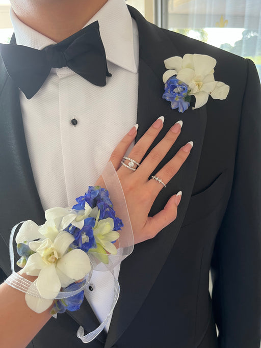 Vibrant Blue Garden-Style Corsage Bracelet for Prom — Flowers by Pouparina