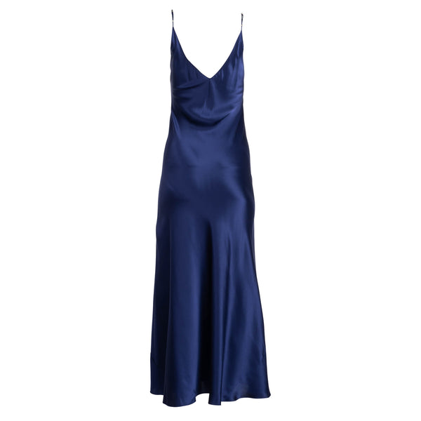 Noir Crystal Strap Long Silk Slip Dress