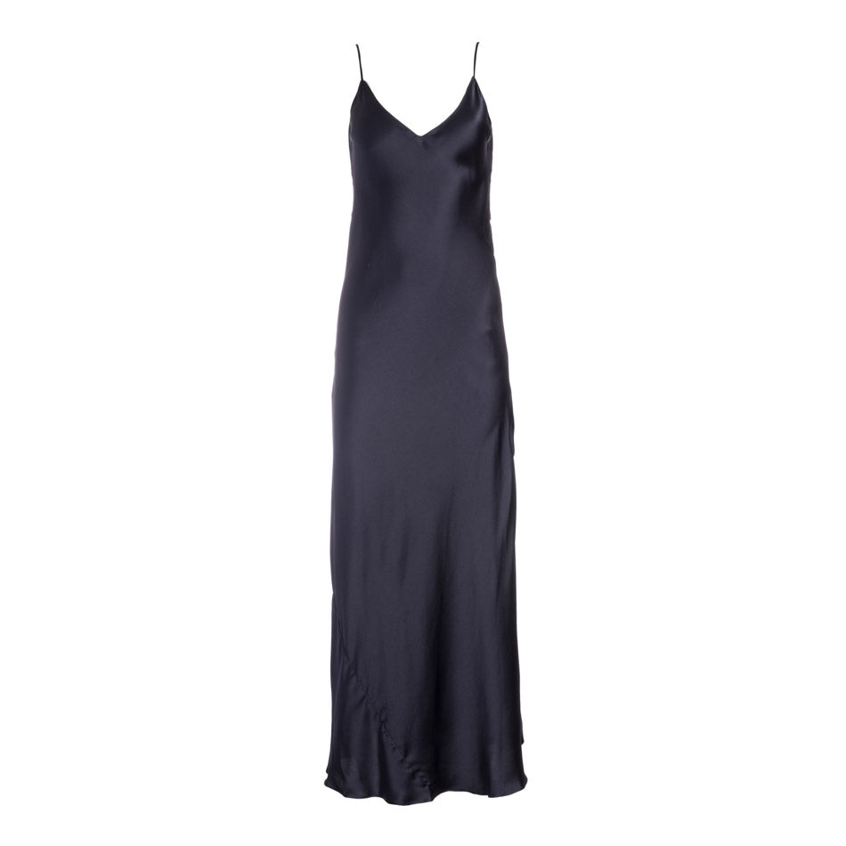 black slip silk dress
