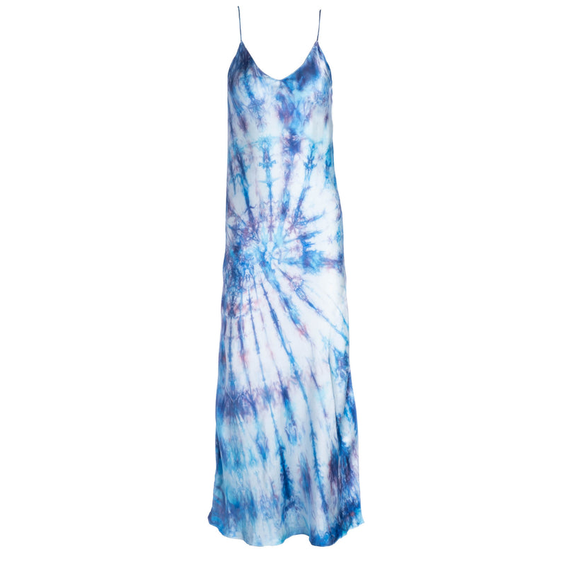 Dannijo Blue Tie Dye Silk Slip Dress with Slide-Slit - 90s Redux