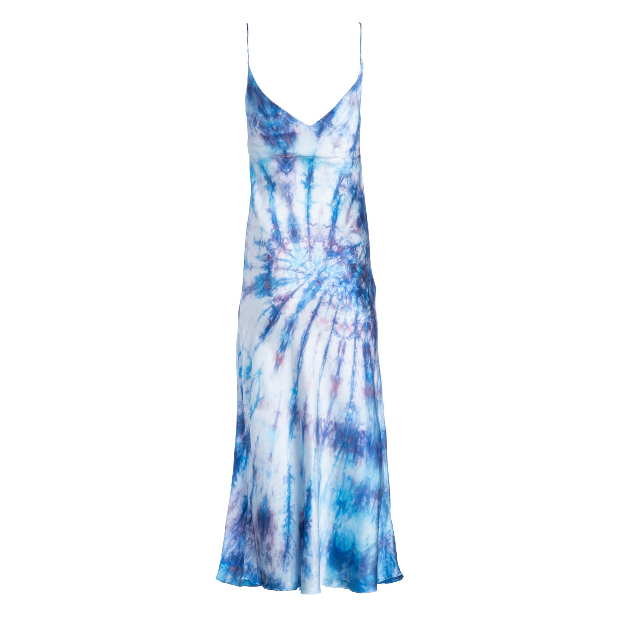 Dannijo Blue Tie Dye Silk Slip Dress with Slide-Slit - 90s Redux