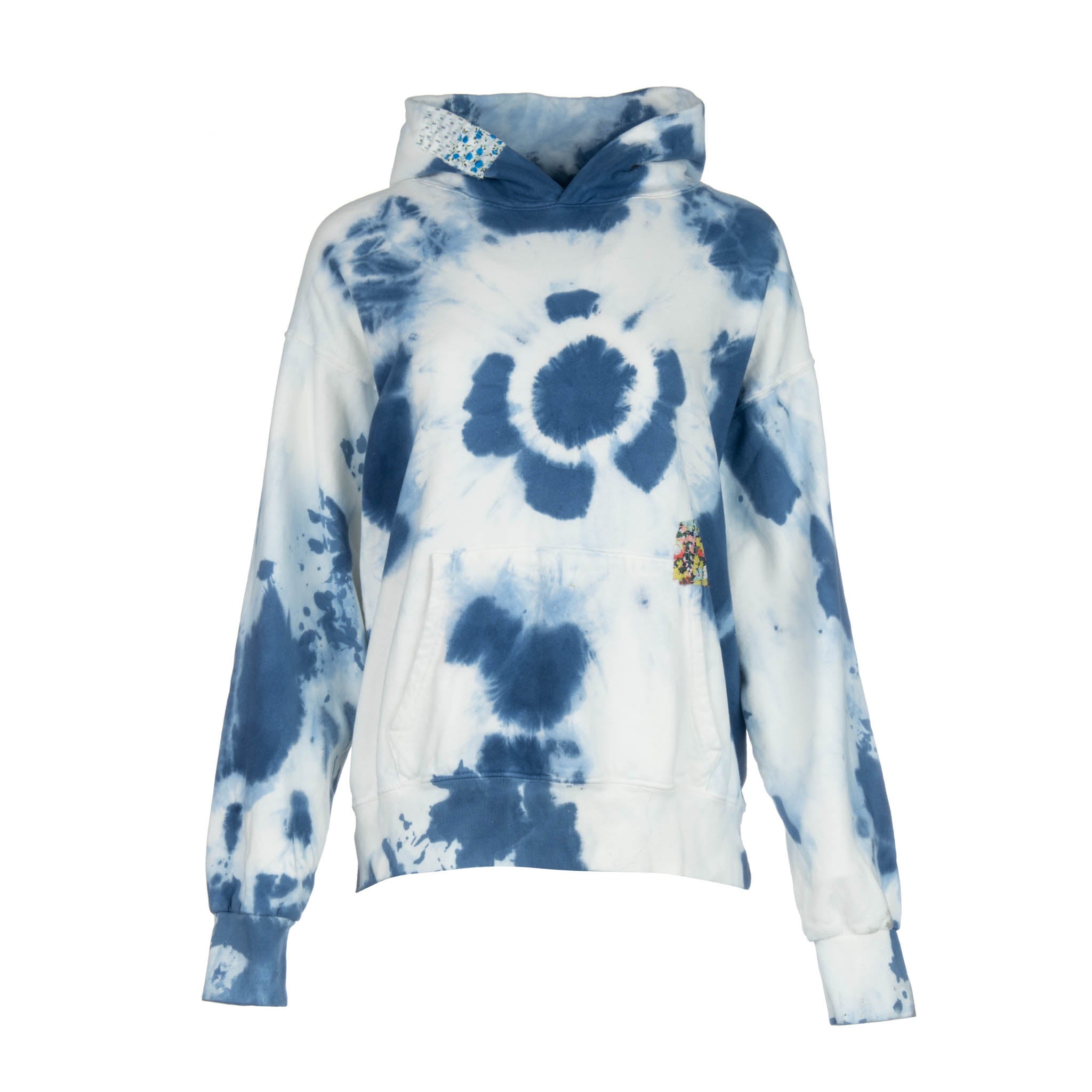 patchwork tie dye hooded sweatshirt