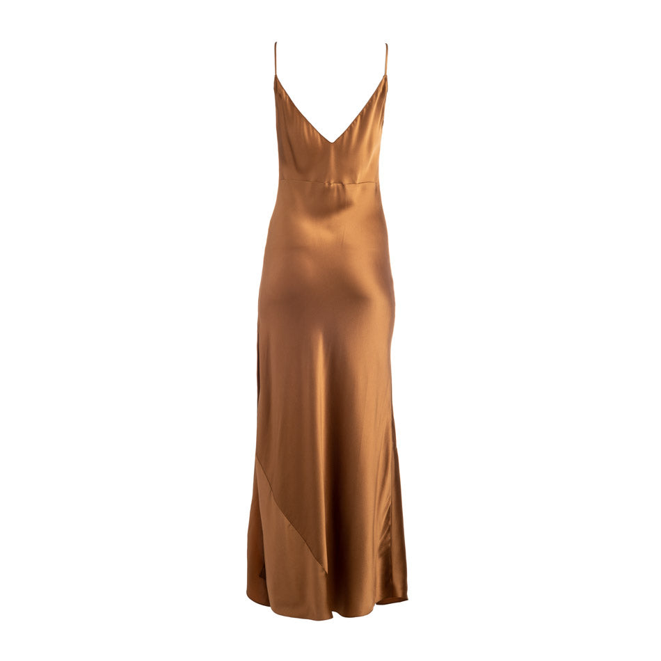 DANNIJO Bronze Long Silk Slip Dress 