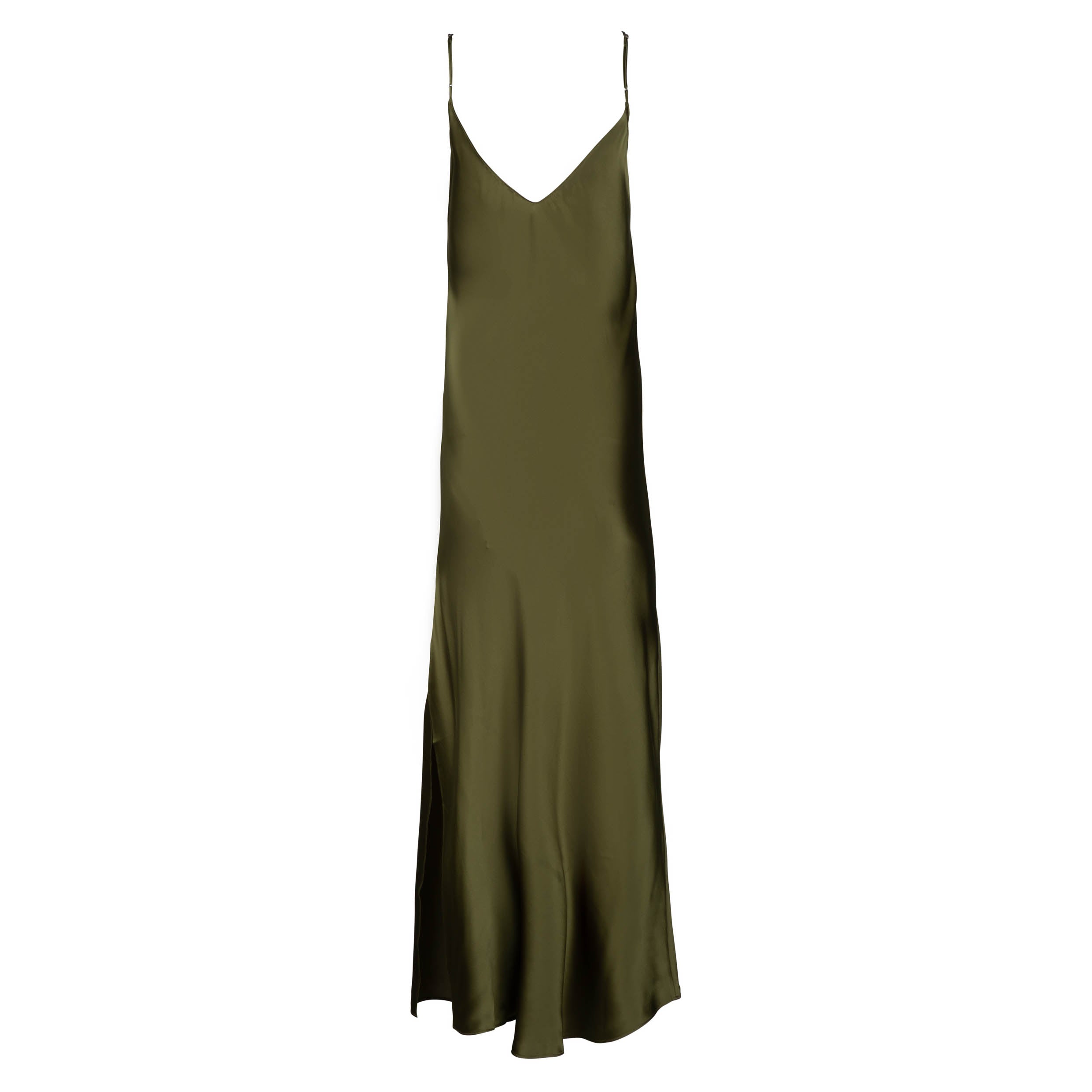 Moss Long Silk Slip Dress