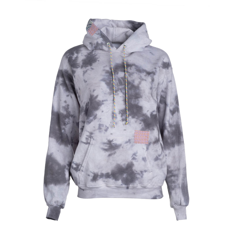 patchwork tie dye hooded sweatshirt