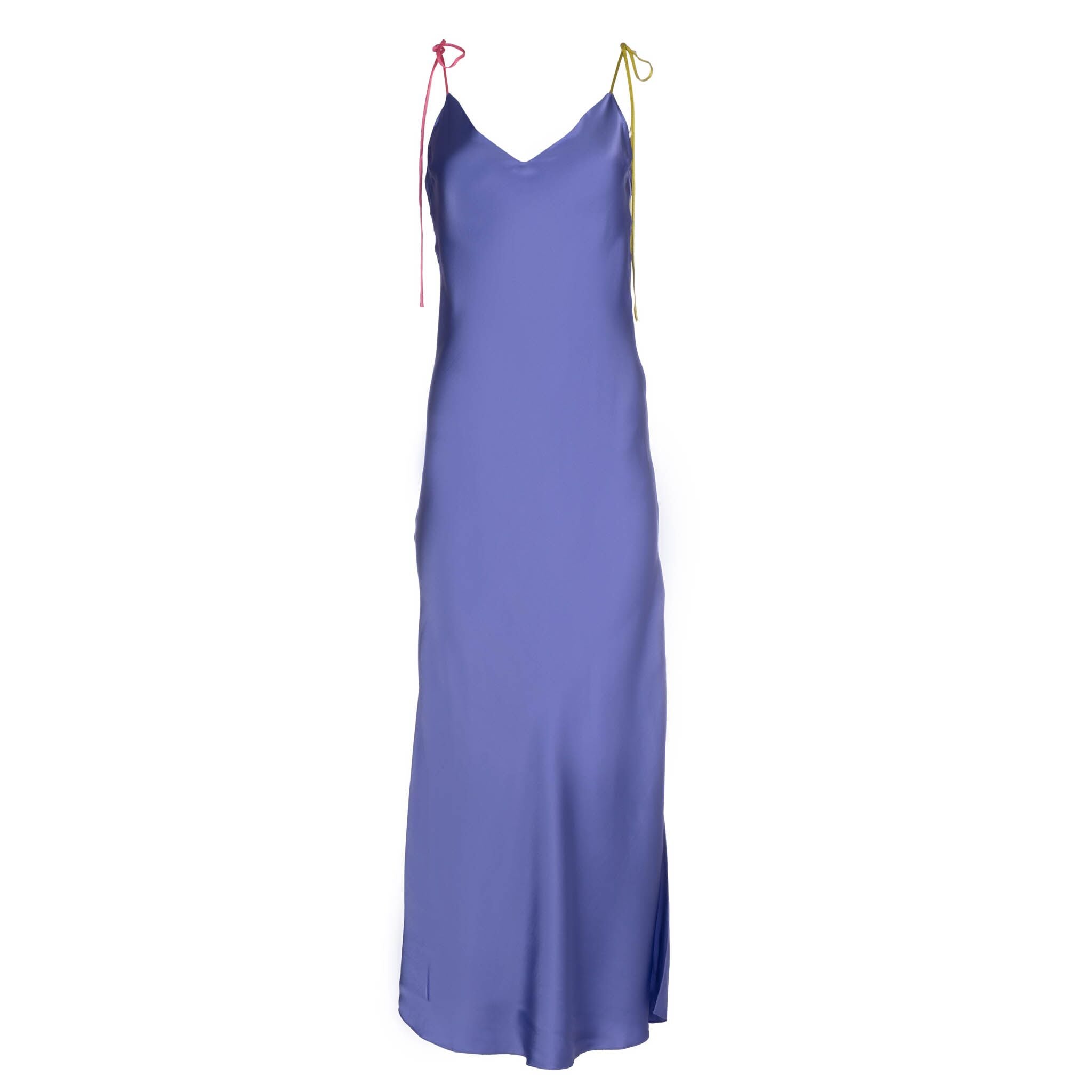 purple silk slip dress