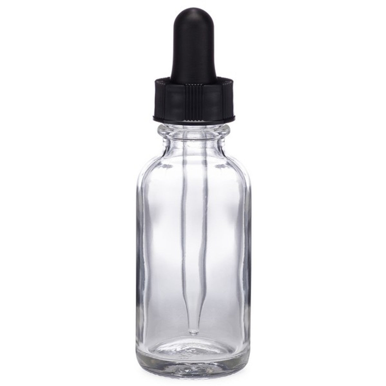 Clear 1 Oz GLASS Boston Round Bottle with Dropper - Wholesale Natural Body Care product image