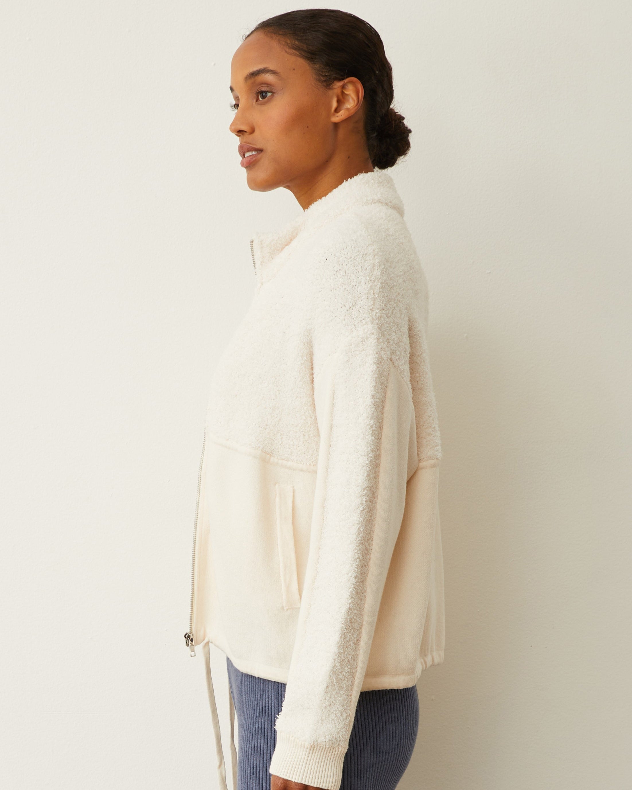 Monrow Sherpa Soft Knit Jacket In Ivory