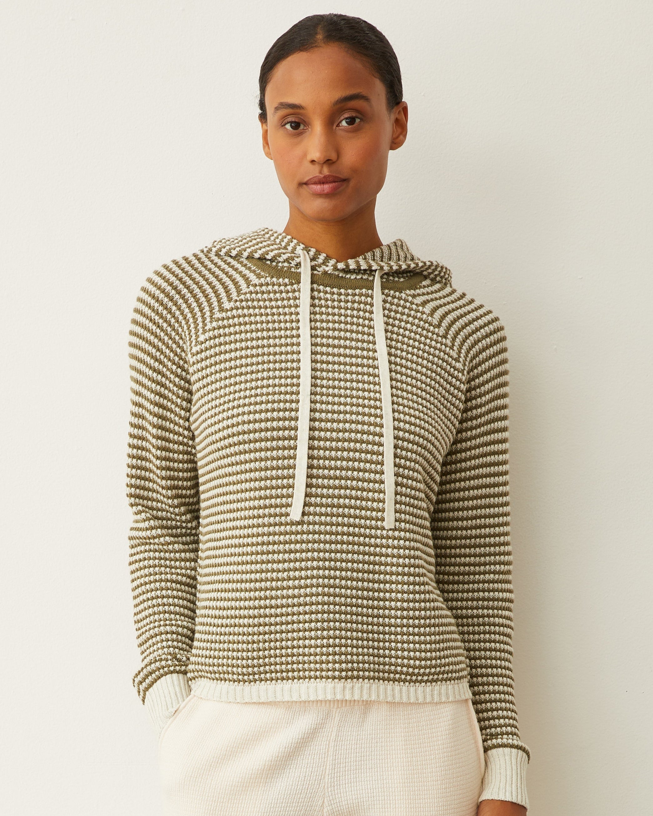 Monrow Cotton Cashmere Stripe Lounge Hoody In Army Stripe