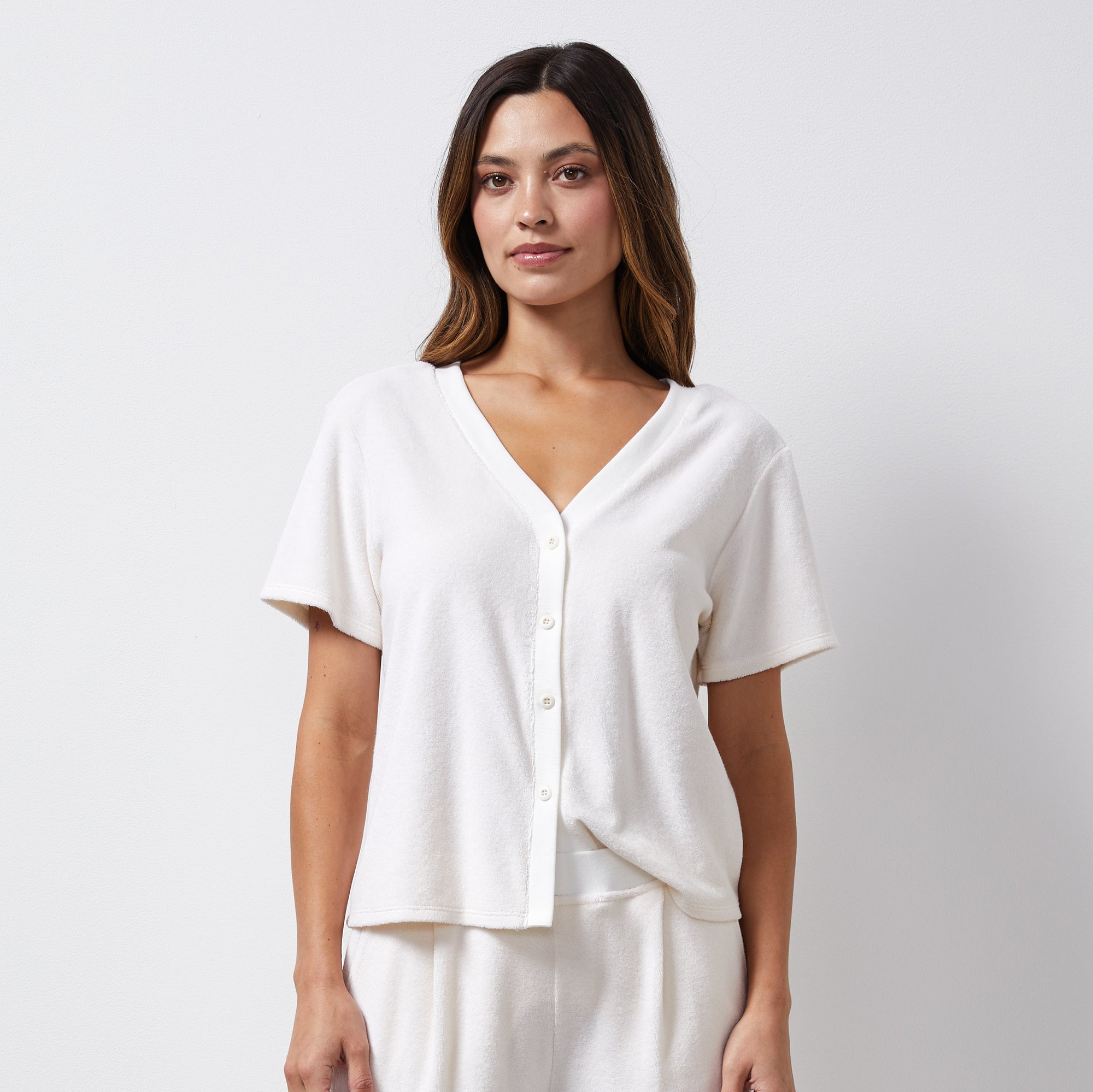  Terry Cloth Button Down Top