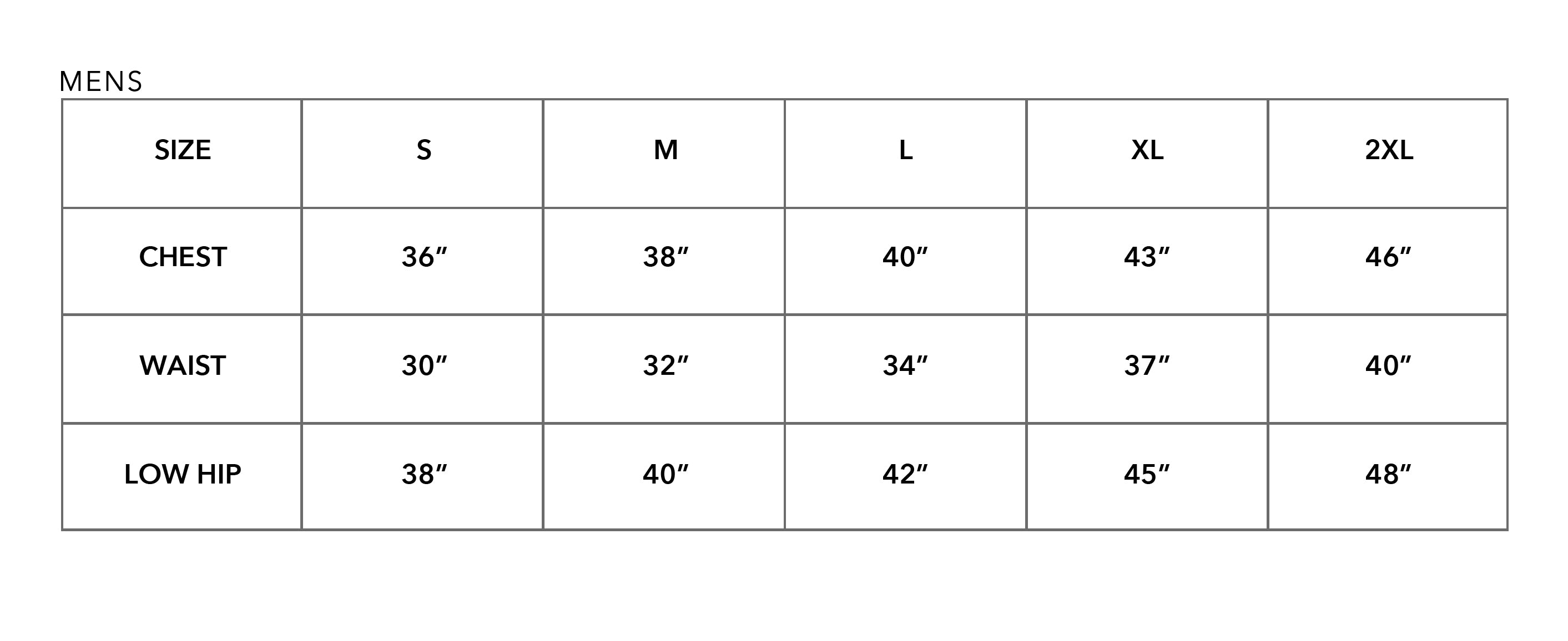 Monrow Clothing Size Chart