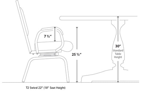 T2 Swivel table height dimensions