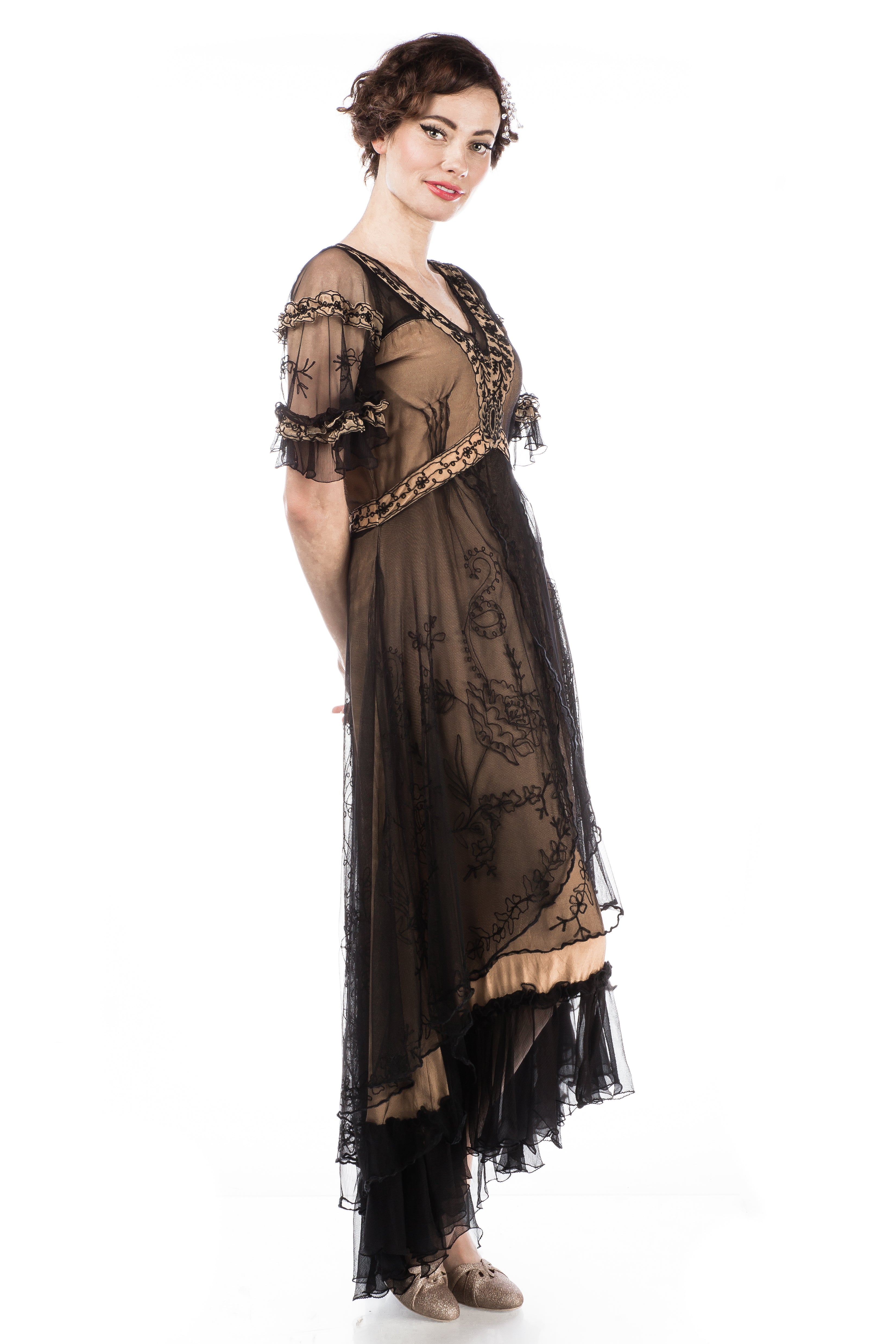 Kara Modern Victorian Dress in Black Gold by Nataya