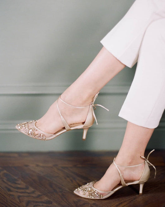 Frances Crystal Studded Bridal Heels in Champagne by Bella Belle