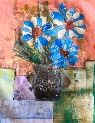 flower collage made with hand-printed and hand-painted papers sara palacios designs