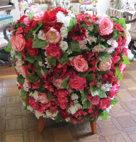 Back view of the Floral Accent Chair - Upholstered with silk flowers by Sara Palacios