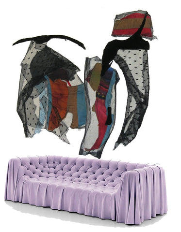 patchwork wall hanging with a modern sofa sara palacios designs