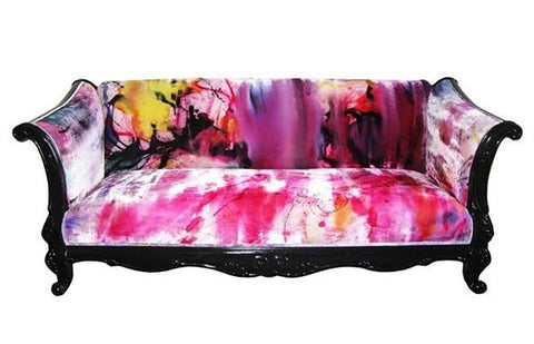 a sofa upholstered in hand painted velvet by sara palacios designs