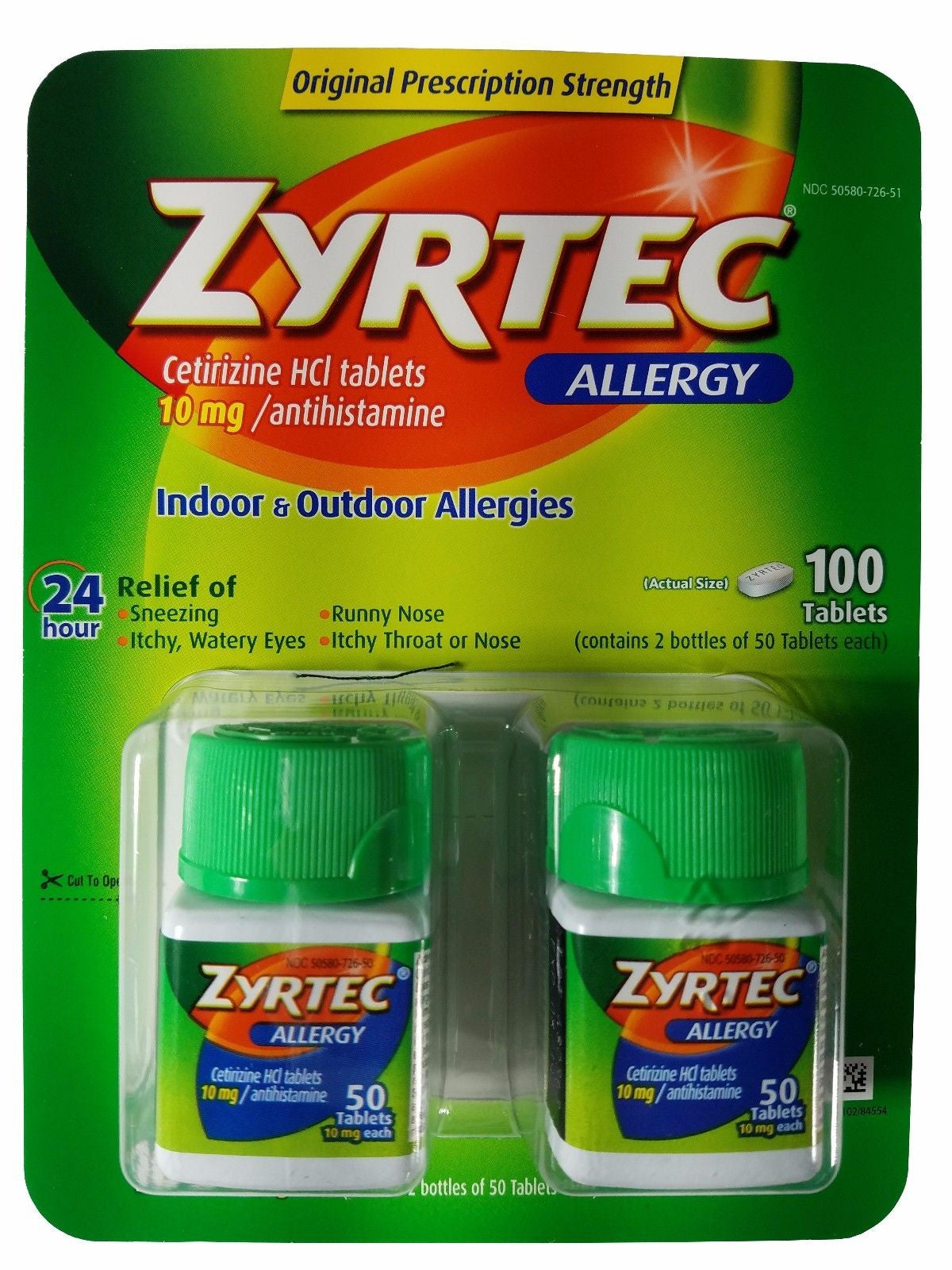 Zyrtec Allergy Cetirizine Hci 10mg Antihistamine 24hr Relief 100 Tabl
