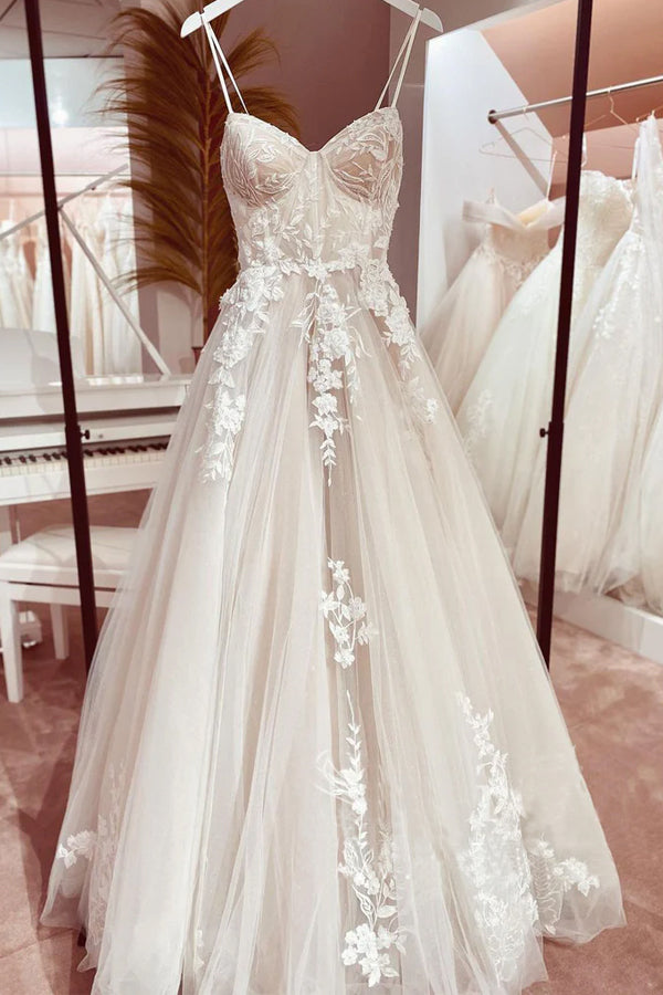 Corset Bodice Spaghetti Straps A Line Lace Wedding Dress Bridal Gown –  Pgmdress