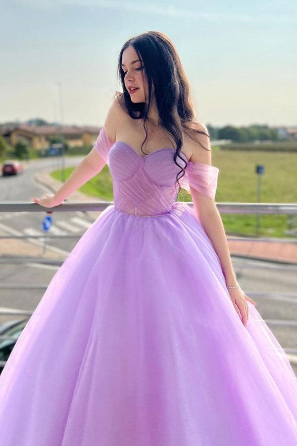 Lovely Sweetheart A-line Tulle Simple Long Prom Dresses,SFPD0135