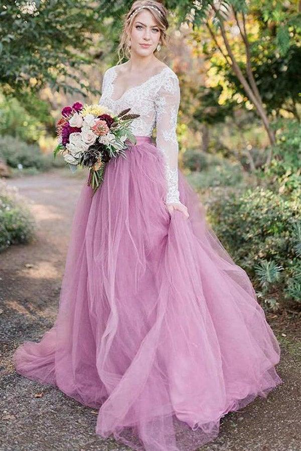 Long Sleeves Tulle Wedding Dresses Bridal Gowns With Lace Applique