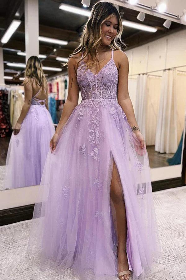 Embroidered-Lace Glitter Tulle Short Homecoming Dress Lilac / 6
