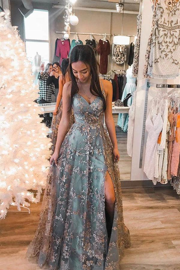 Ontspannend gesprek te rechtvaardigen A-line Tulle Straps Sequins Lace Prom Dress Split Evening Dress PSK298 –  Pgmdress