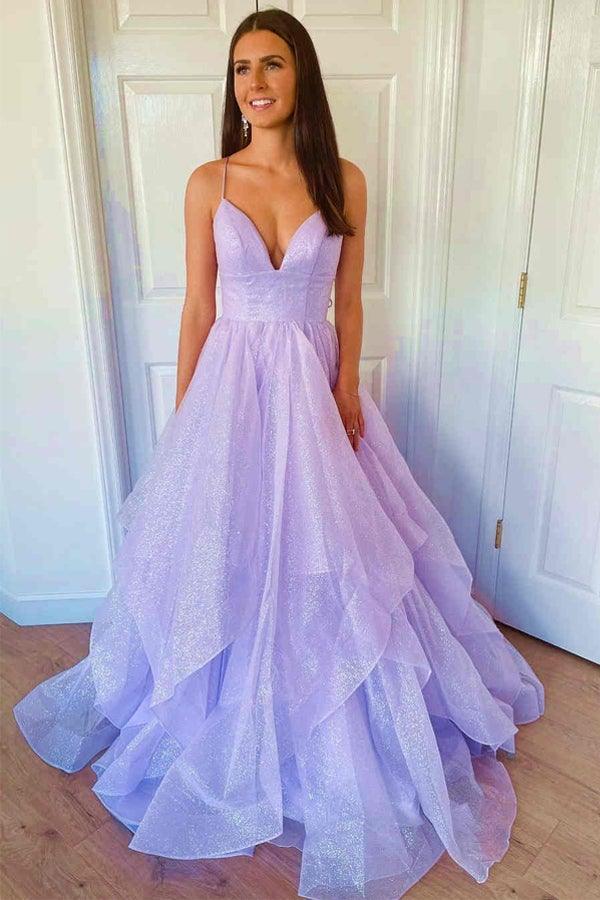 Wedtrend Women Lavender Prom Dress A-Line V-Neck Spaghetti Straps