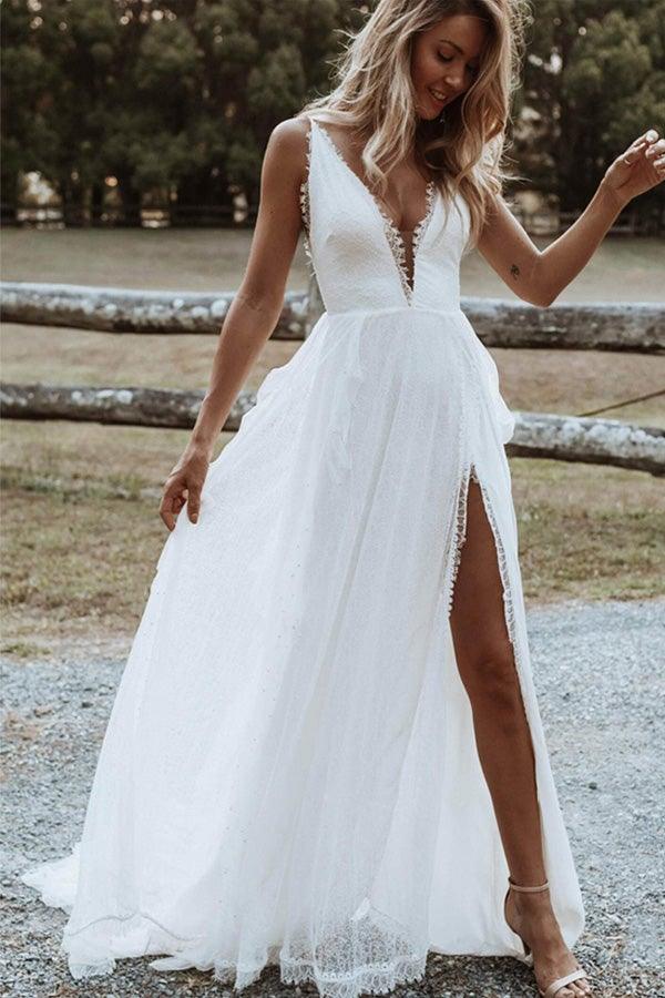 Bohemian Lace Halter Neck Boho Lace Wedding Dress Floor Length