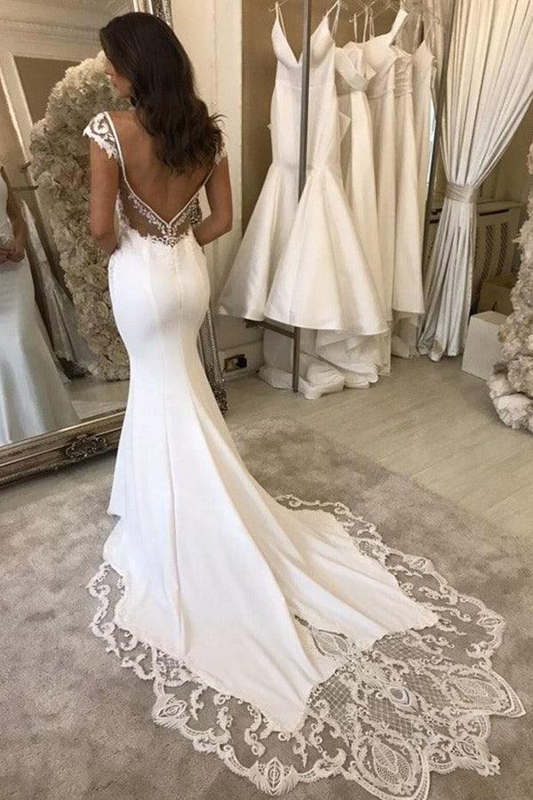 Mermaid Satin Lace Wedding Dresses Bridal Gown With Side Slit