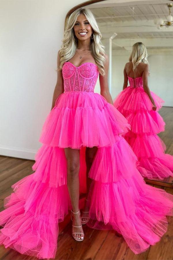 FancyVestido Princess Hot Pink Tiered Tulle Prom Dress US 12 / Photo Color / Full Length