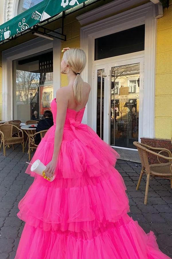 WYKDD Pink Tulle Mini Prom Dresses Strapless Pleats Sexy Evening