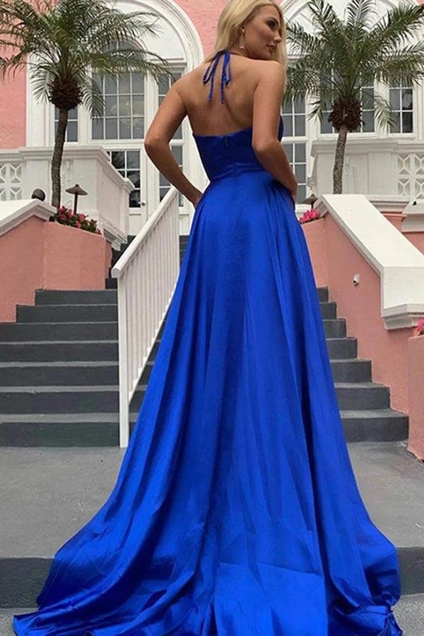 High Slit Spaghetti straps Royal Blue Long Prom/Evening Dresses