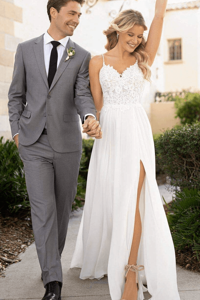 Fabulous White Chiffon Beach Wedding Dress, Long Bridal Dresses, MW148