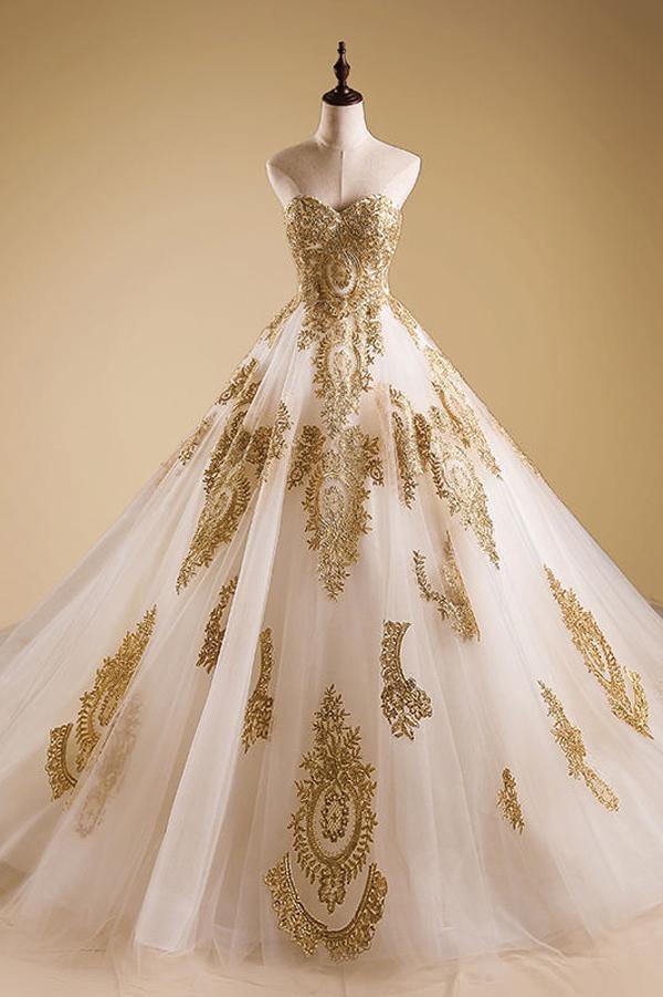 gold lace wedding dresses