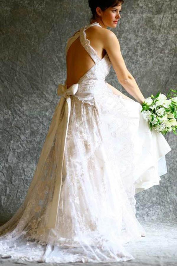 Princess A-line Halter Sleeveless Court Train Lace Tulle Wedding