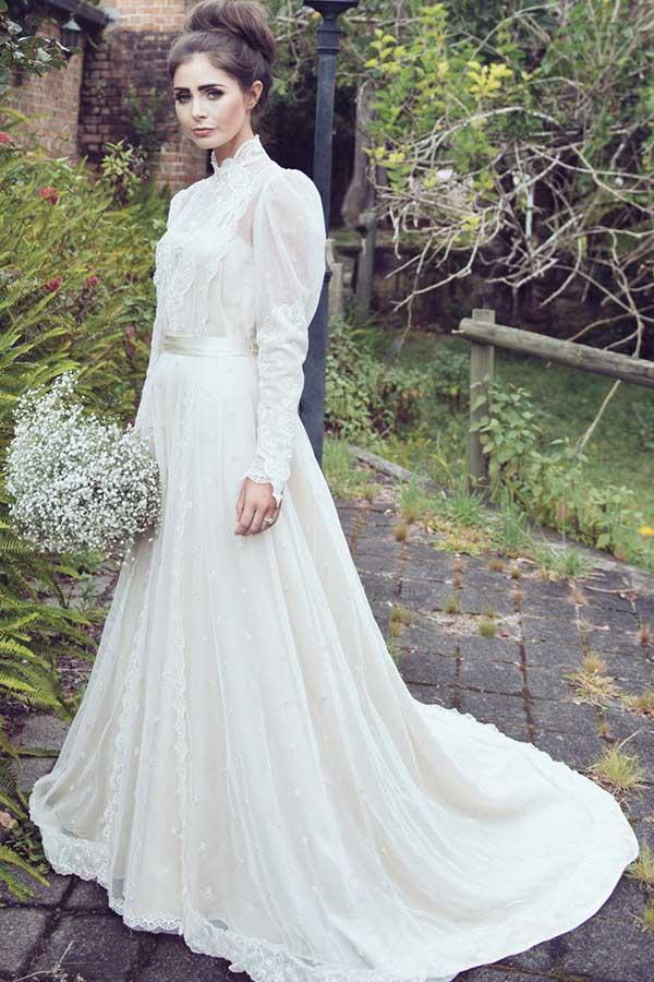 Ball Gown High Neck Long Sleeves Lace Court Train Wedding Dresses  HEP0006129 | Wedding dresses lace, Lace wedding dress vintage, Wedding dress  vintage sleeves
