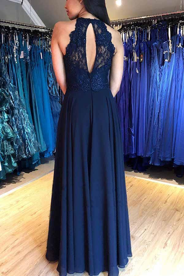 Navy Blue Lace Plus Size Prom Dresses For Special Occasion A Line V Neck Evening  Gowns Long Sleeves Floor Length Chiffon Formal Dress From 89,55 €