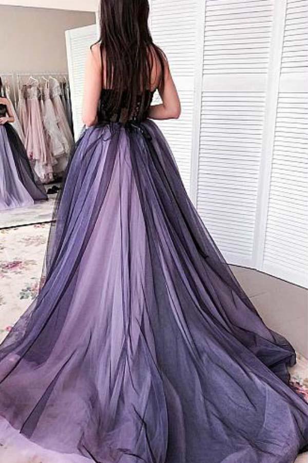 A Line Purple Tulle Long Prom Dresses, Purple Long Formal Evening Dres –  Eip Collection